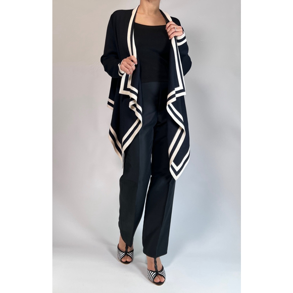 St. John Womans Cardigan Sweater NEW Wool Blend M Black White Geometric - Picture 14 of 15